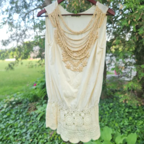 Hazel Cream Ruffled Embellished Tank Top - Picture 1 of 4